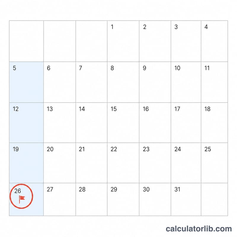Calendario de mayo con el último lunes marcado con un círculo