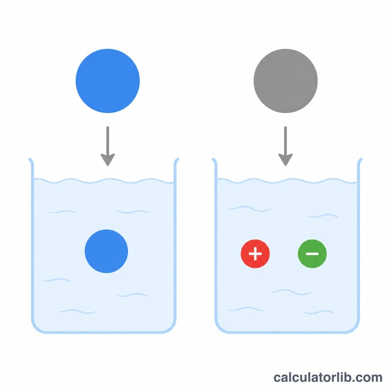 Diagram comparing dissociation of a non-electrolyte versus an ionic compound in water