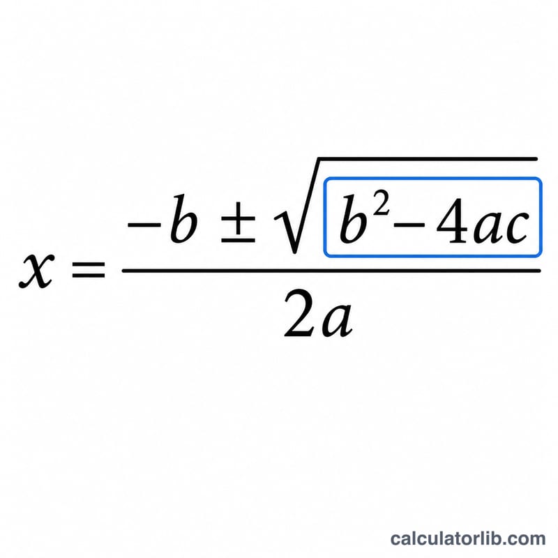 Annotated quadratic formula showing coefficients and discriminant