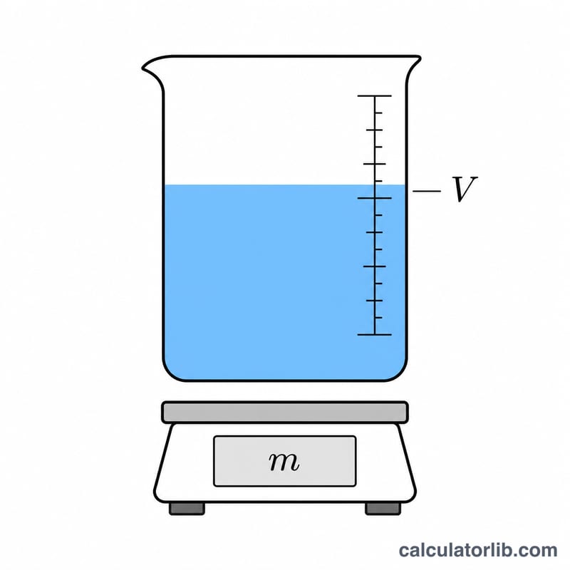 Beaker of liquid solution showing mass and volume relationship