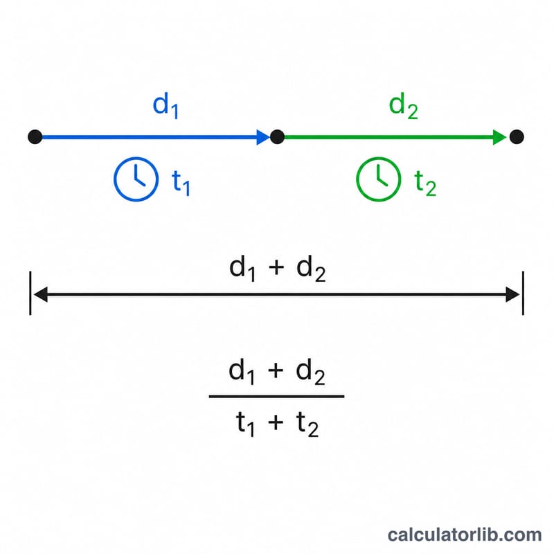 Diagram showing two trip segments combined into total distance over total time