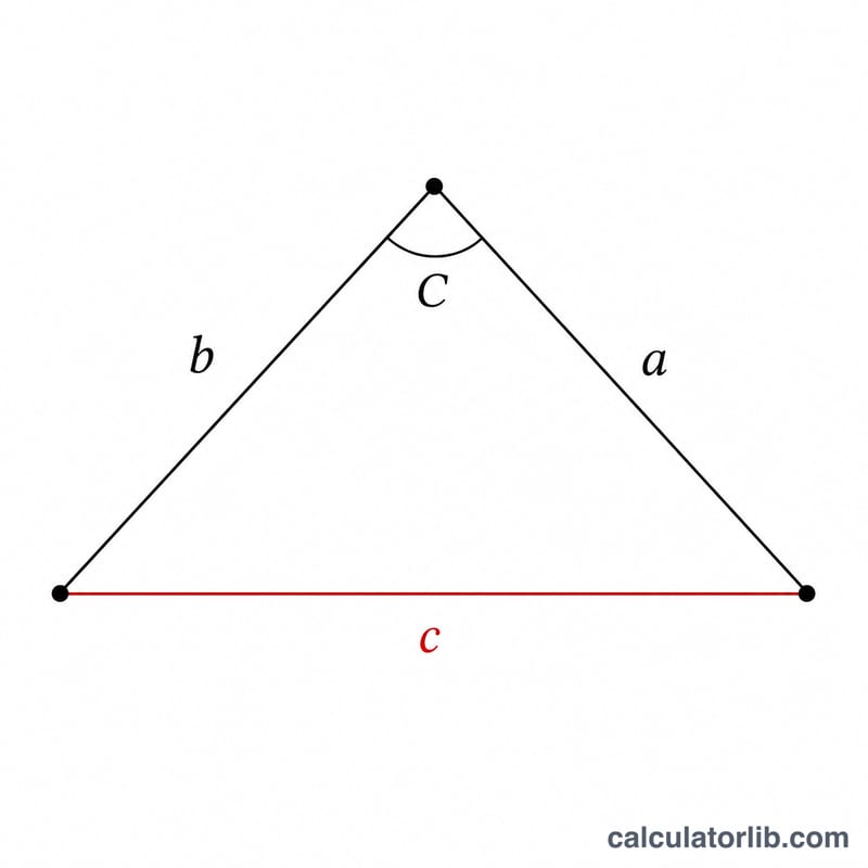 Triangle with sides a and b and included angle C opposite the unknown side c