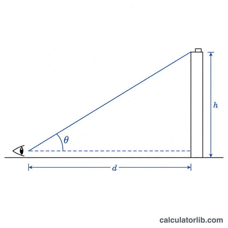 Right triangle showing angle of elevation between horizontal line of sight and the slope to an elevated object