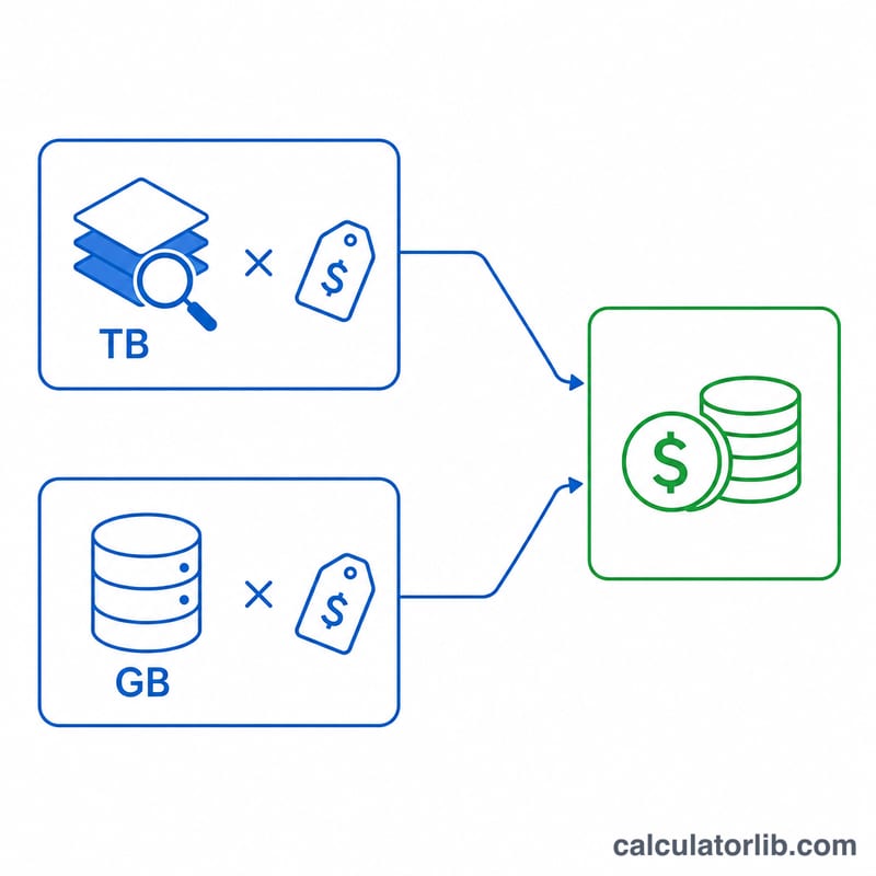 Диаграмма, показывающая объединение двух составляющих стоимости BigQuery в общую месячную сумму