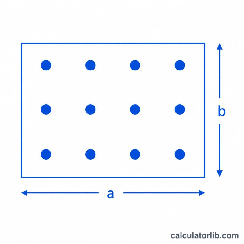 Rectangular array of dots arranged in rows and columns illustrating multiplication as area
