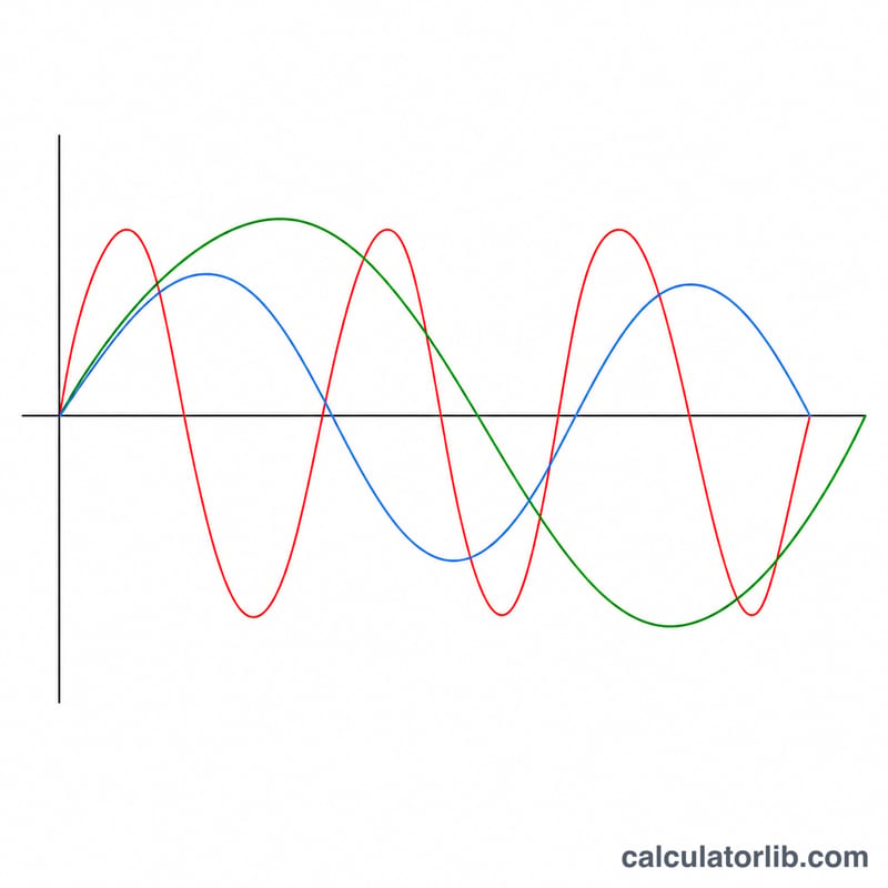 Three overlapping sine waves with different periods over a time axis