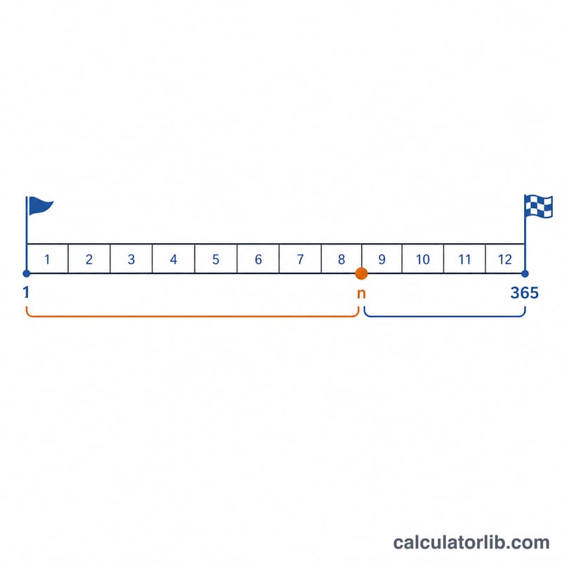 Frise chronologique de l'année montrant la position d'une date comptée à partir du 1er janvier
