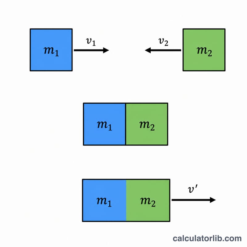 Two carts approaching, colliding, and moving together after a perfectly inelastic collision