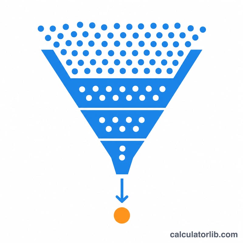 Flat diagram showing a funnel converting leads into customers