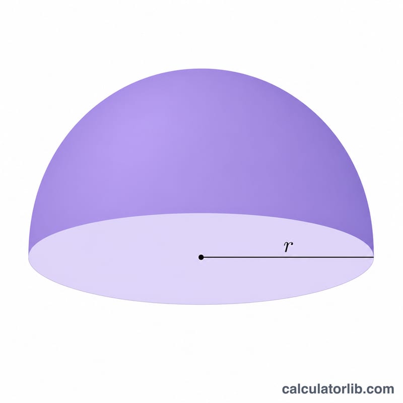 Hemisphere with radius r showing curved dome surface and flat circular base