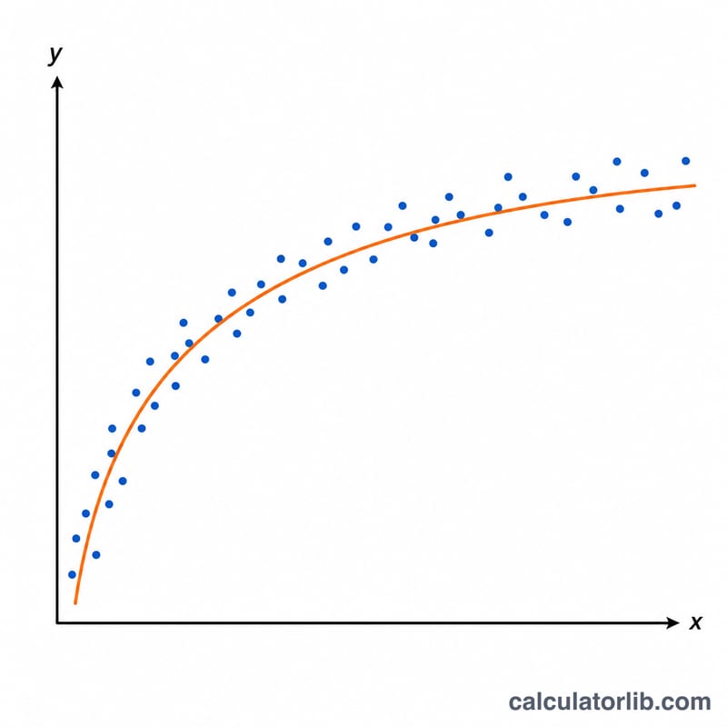 Scatter plot with a logarithmic best-fit curve rising and flattening