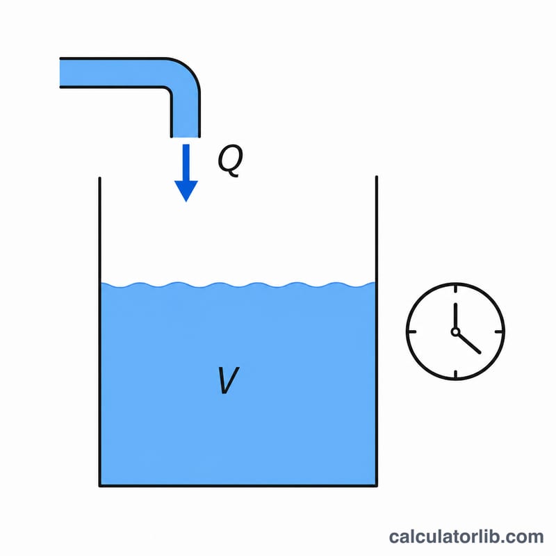通过进水管注满的水箱，容积为 V，流量为 Q，时间为 t