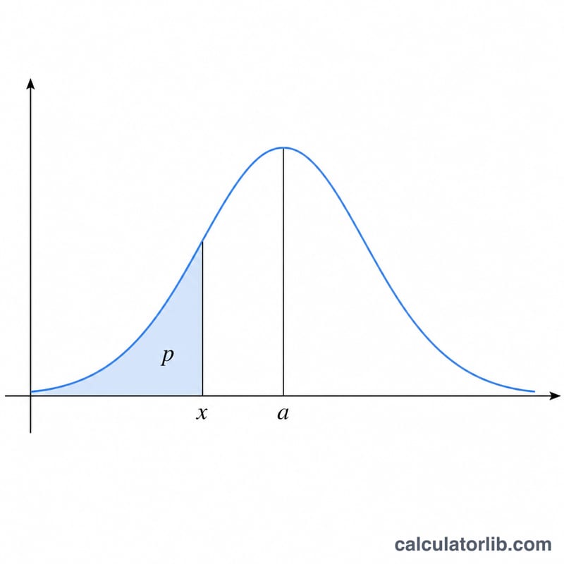 Logistic distribution bell-shaped probability density curve with a shaded left-tail area and a vertical line marking the quantile x