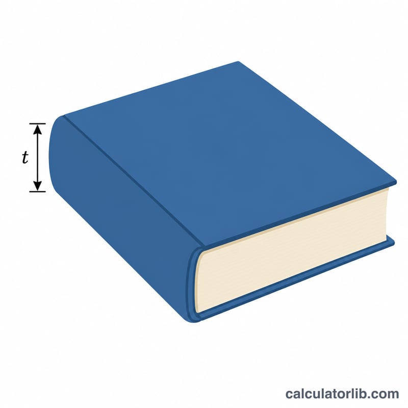 Diagram of a closed book showing the spine width dimension on the bound edge