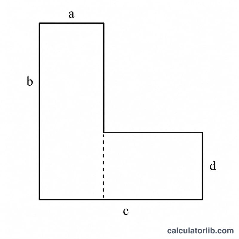 L-shaped floor plan split into two rectangles labeled a, b, c, d