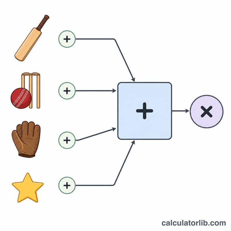 Diagrama de los puntos de bateo, lanzamiento, fildeo y bonificaciones sumados y multiplicados por el factor del capitán