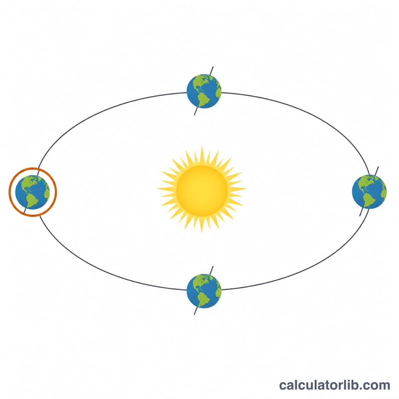 La órbita de la Tierra alrededor del Sol mostrando los cuatro puntos estacionales con el equinoccio de otoño resaltado
