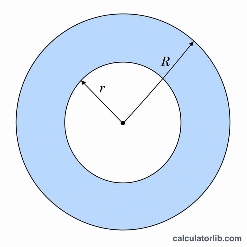Annulus diagram showing outer radius R and inner radius r