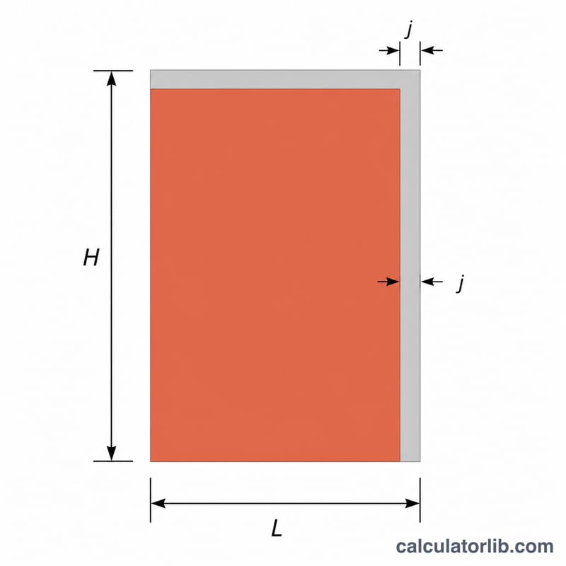 Diagram of a brick with mortar joint showing brick length, brick height and joint thickness added to each dimension