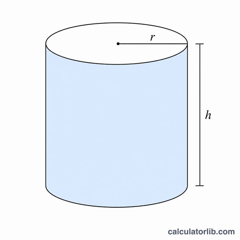 Cylinder with radius r and height h, lateral surface shaded