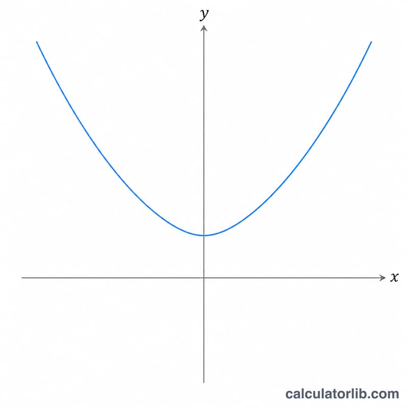 Symmetric U-shaped graph of cosh(x) with minimum value 1 at x equals 0