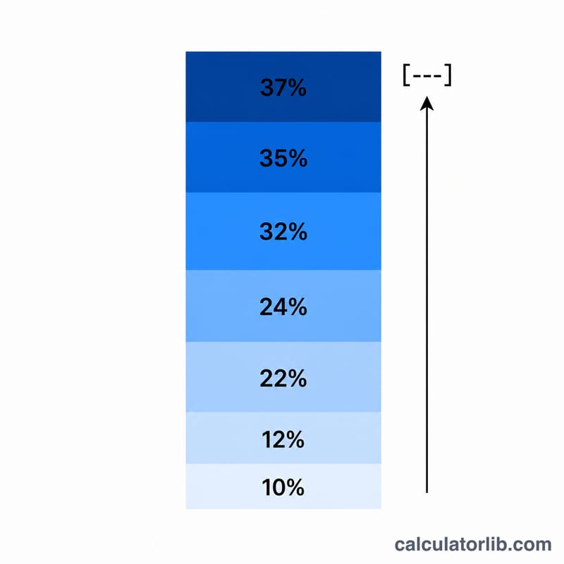 Stacked tax brackets showing income filling progressive rate tiers with marginal rate at the top slice