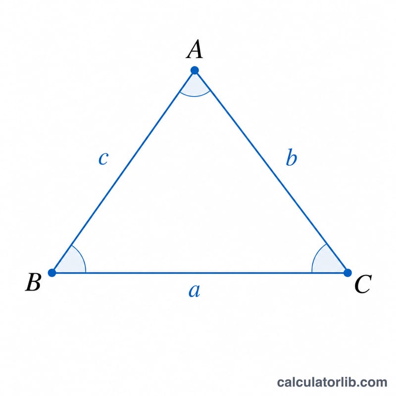 Triangle with vertices A, B, C and opposite sides a, b, c