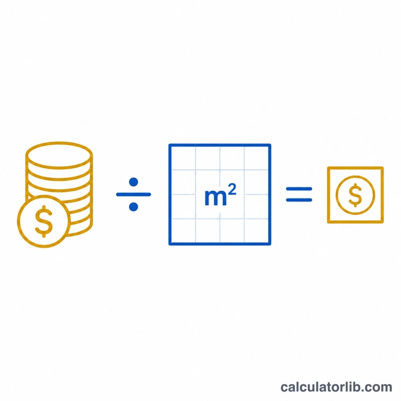 Diagram showing total price divided by a square area to give price per square meter