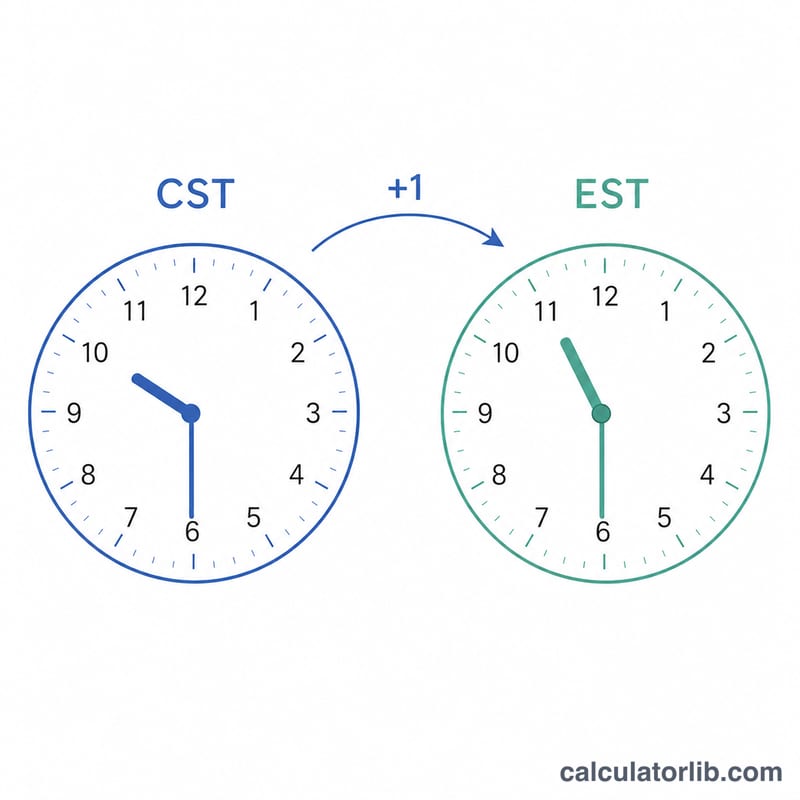 Two clocks showing EST one hour ahead of CST