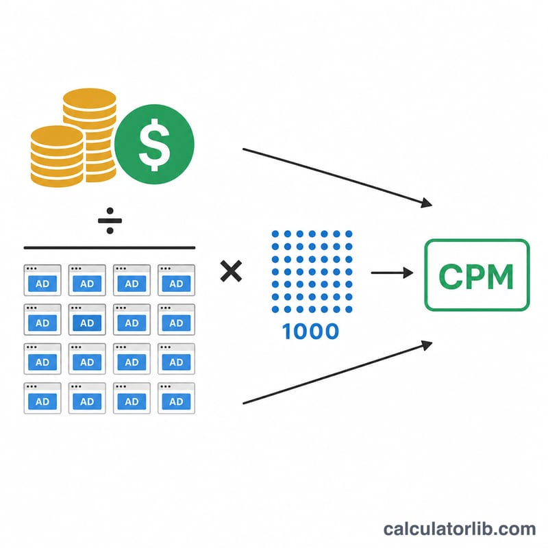 広告費をインプレッション数で割り1000を掛けてCPMを求める図