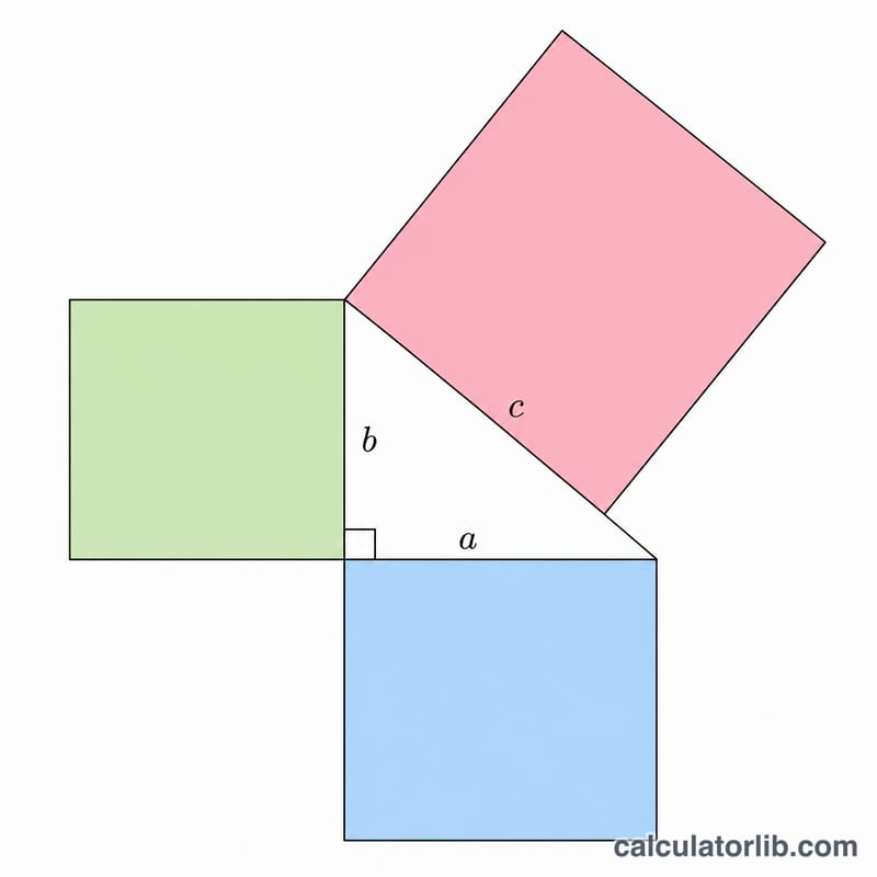 Right triangle with legs a and b and hypotenuse c, showing squares on each side