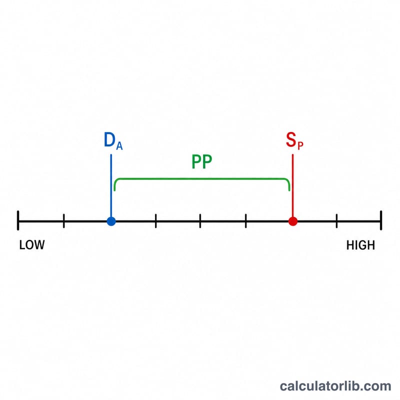 Diagram showing pulse pressure as the gap between systolic and diastolic blood pressure on a number line