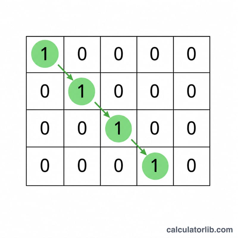 Diagram showing the four conditions of reduced row echelon form on a matrix grid
