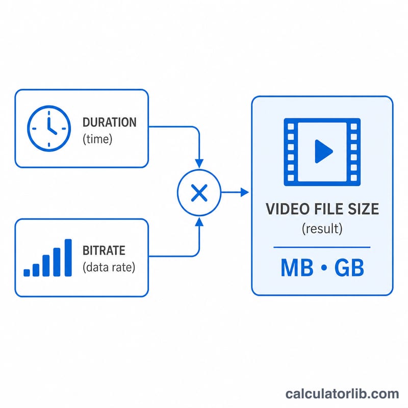 Diagram showing bitrate and duration combining to produce video file size
