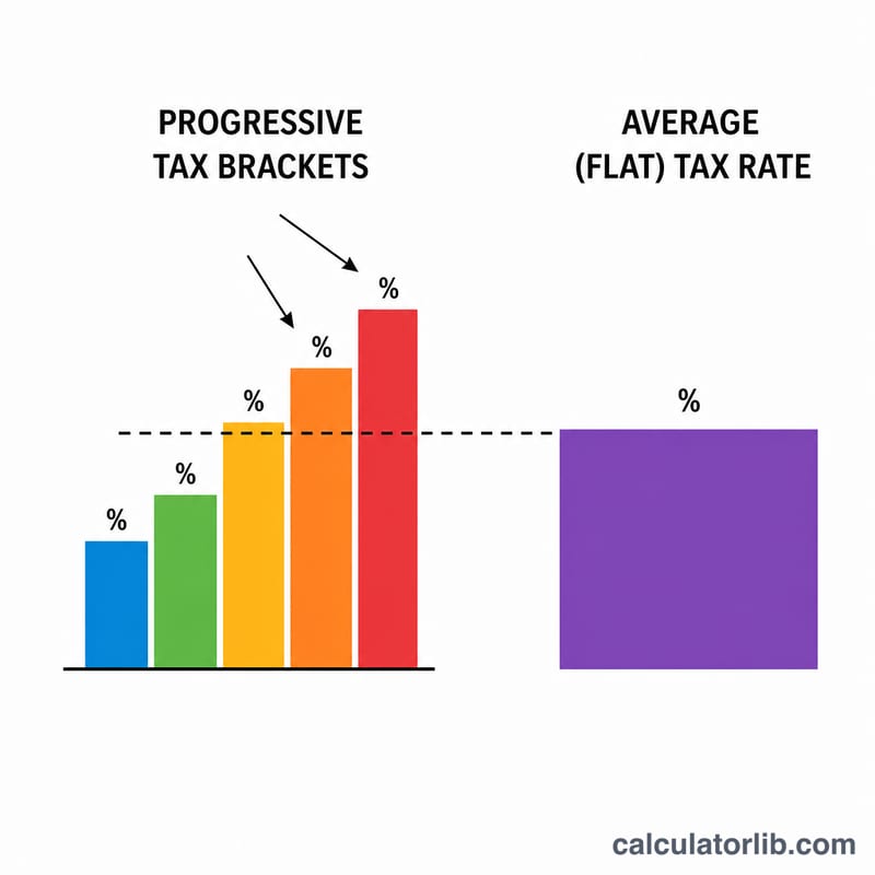 Diagram comparing stepped marginal tax brackets to a single averaged effective rate