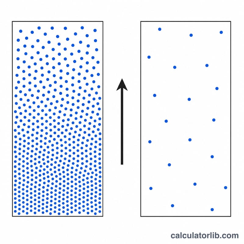 Diagram showing air molecules spread further apart at high density altitude versus packed closely at low density altitude