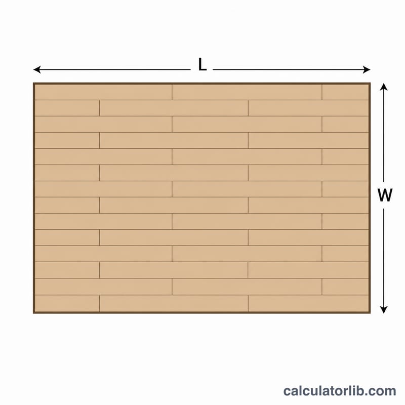 Rectangular room floor with length and width dimensions and laminate plank rows