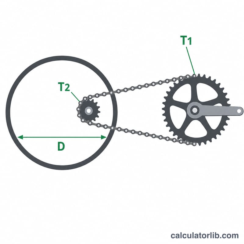 Diagram of bicycle chainring, rear cog and wheel diameter