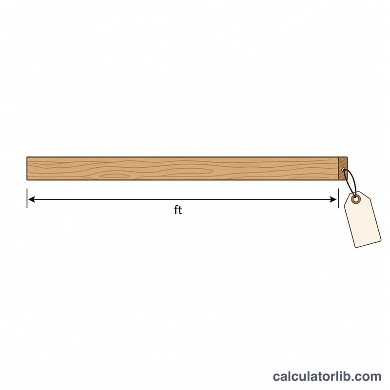 A horizontal board measured along its length in feet with a price tag, illustrating cost per linear foot