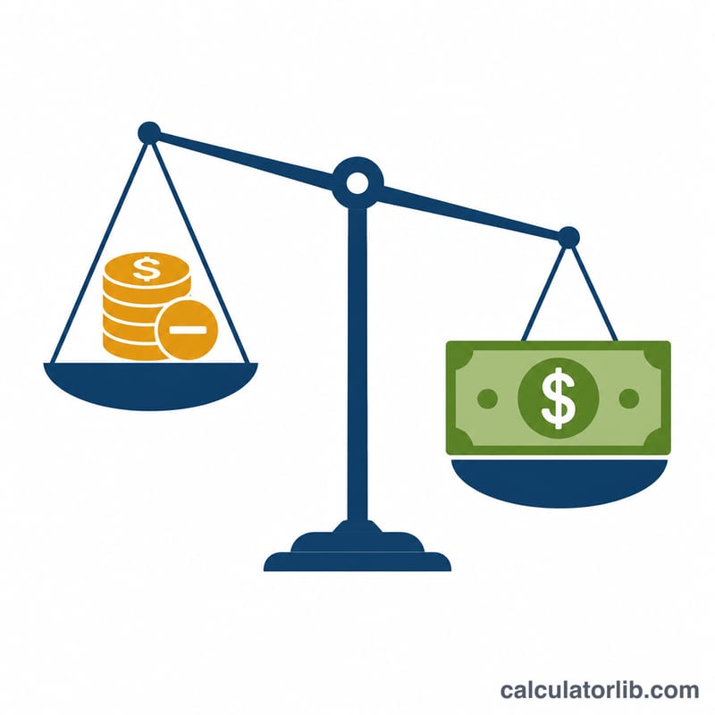 Diagramme circulaire ou en balance comparant le total des mensualités de dettes au revenu mensuel brut
