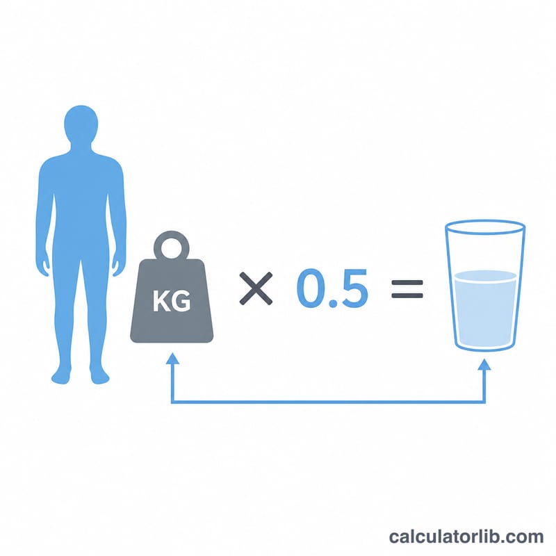 Diagram showing body weight multiplied by 0.5 to estimate daily water in ounces