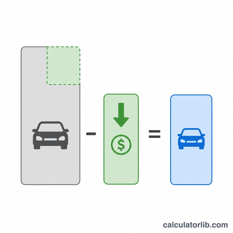 Flat diagram showing vehicle price minus tax credit equals net cost