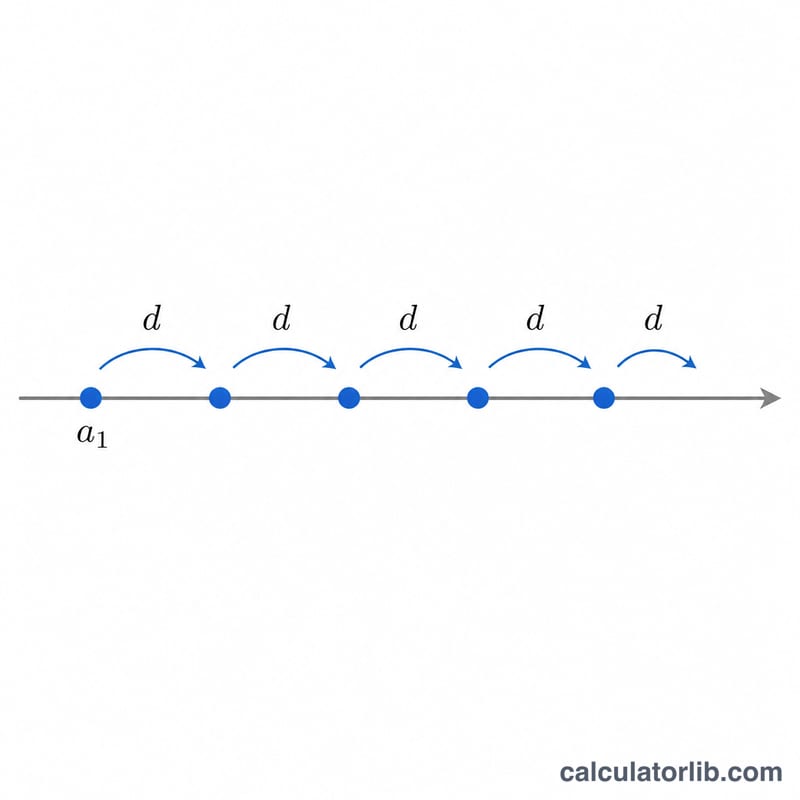 Number line showing terms of an arithmetic sequence separated by common difference d