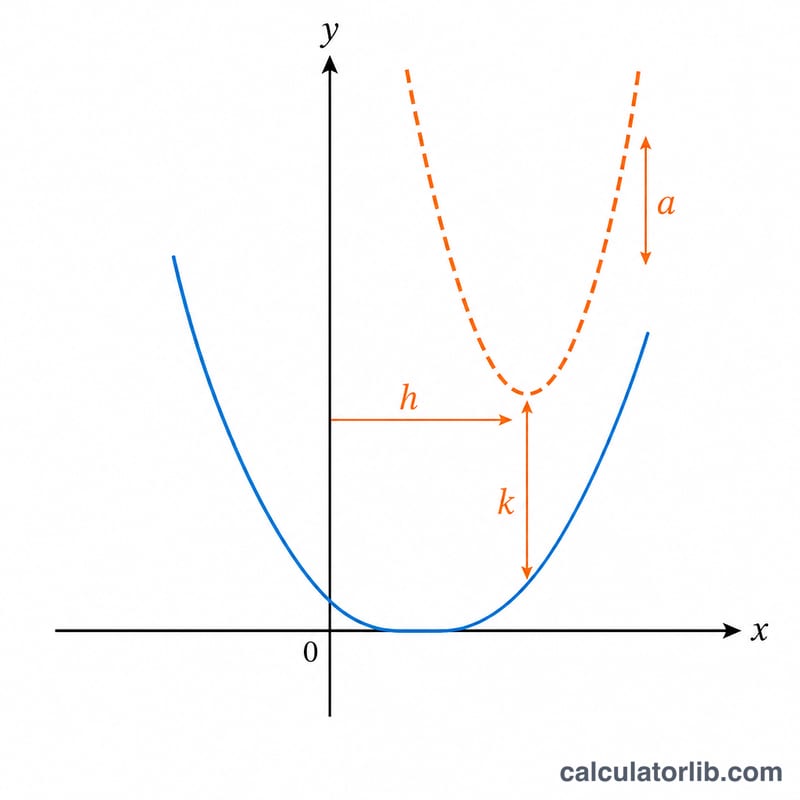 Diagram showing a base curve and its transformed version with vertical and horizontal shifts, a stretch, and a reflection on an x-y coordinate grid