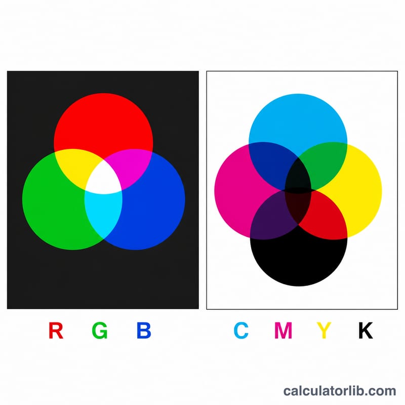 Side-by-side comparison of additive RGB and subtractive CMYK color models
