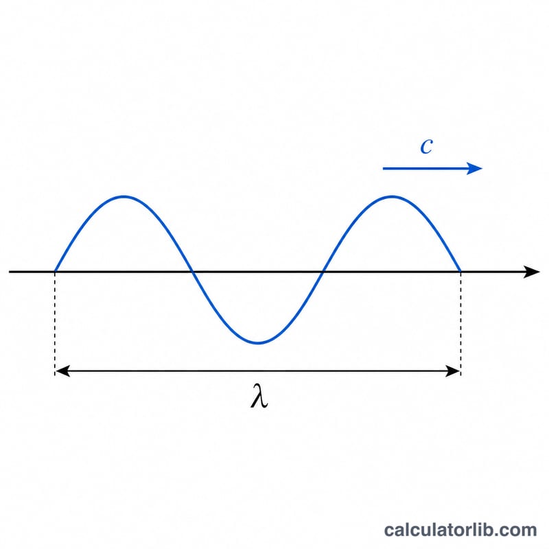 Sine wave showing one wavelength labeled lambda and propagation direction c