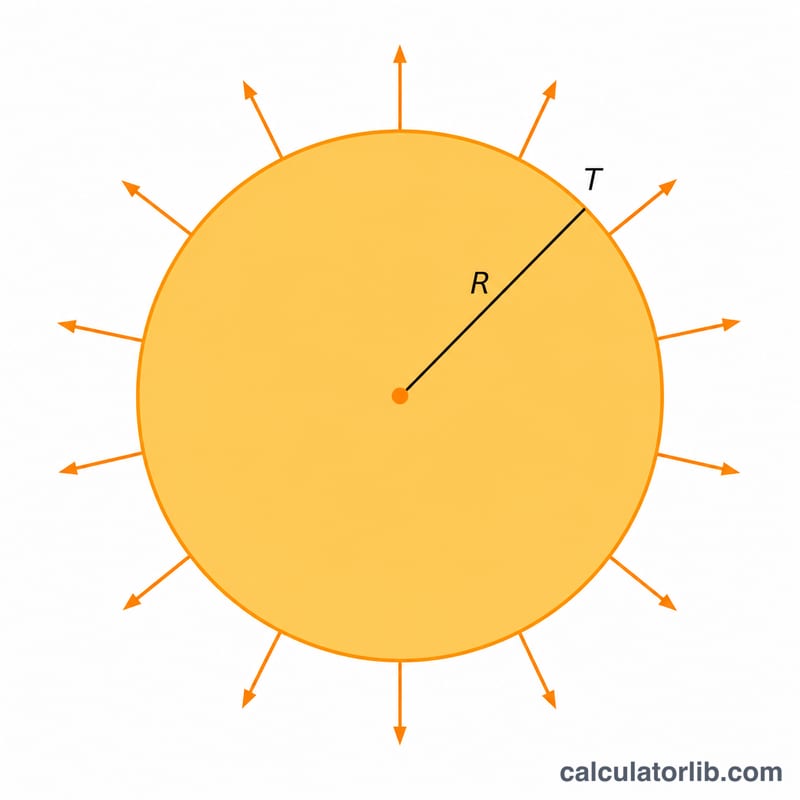Diagrama de una estrella que emite radiación desde su superficie, con el radio R y la temperatura superficial T