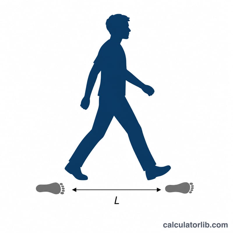Diagram showing stride length as the distance between two footprints during a walking step