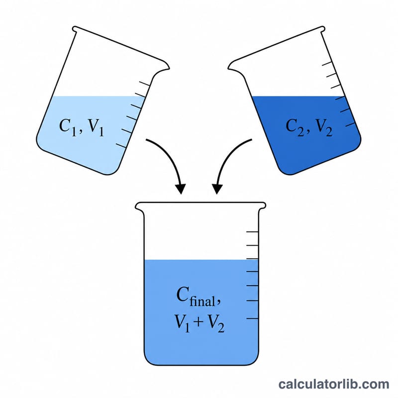 Two solutions of concentrations C1 and C2 combining into one final mixed solution