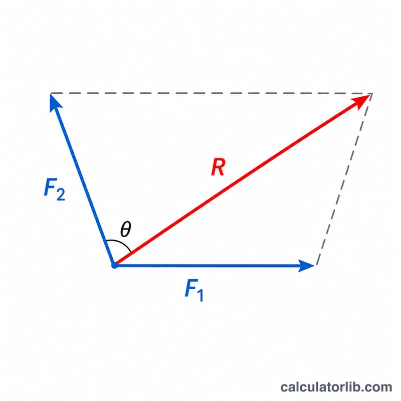 Parallelogram law of two force vectors with resultant diagonal